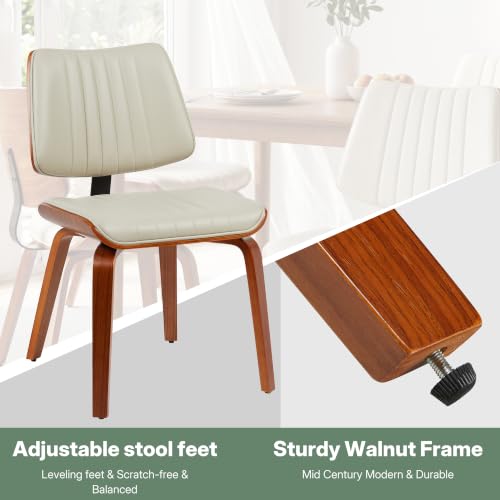 Image of Dining Chairs Set of 2,Mid Century Modern Walnut Kitchen Chairs,Beige