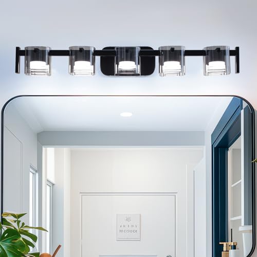 TYhogar 33.4" Modern Black Bathroom Vanity Light 5 Light Bathroom Light fixtures Cordless  - image 1