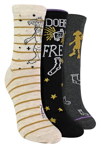 Image of Harry Potter 3 Pair Multipack Women's Dobby is Free Socks | Novelty Socks for Ladies Gifts