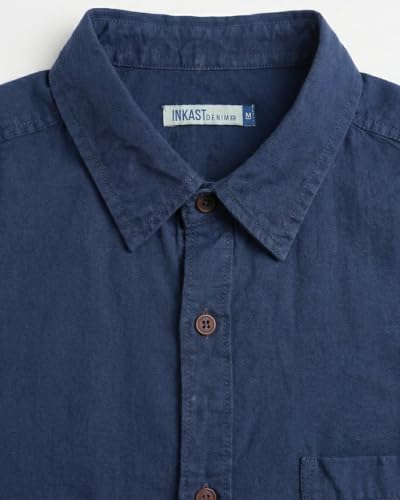 Image of Amazon Brand - INKAST Men Washed Cotton Twill Denim Casual Button Down Shirt | Full Sleeves | Regular Fit | Stylish Summer - Everyday Wear