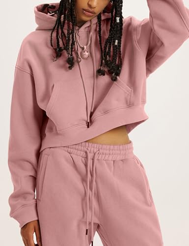 Flygo Womens Fleece 2 Piece Outfits Sweatsuit Crop Pullover Sweatshirt Joggers Pants Tracksuit Set
