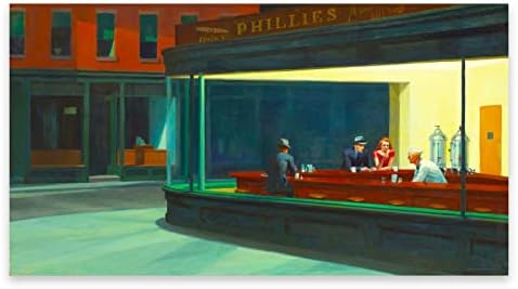 ZZPT Edward Hopper Nighthawks Print - Famous Painting Poster - Cool Wall Decor - Modern Canvas Wall Art for Living Room Office Unframed（12x24in/30x60cm）