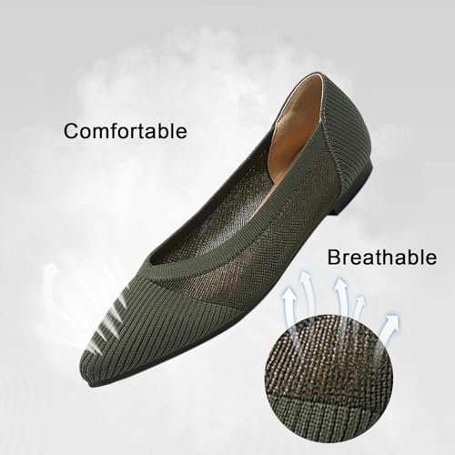 Image of TINGRISE Women's Flats Shoes Pointed Toe Knit Ballet Comfortable Dressy Mesh Flat
