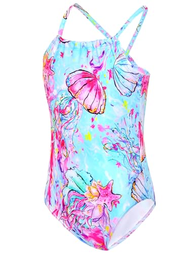 Image of TENVDA Girls Swimsuit Summer Beach Sport Halter Bathing Suits One Piece Swimwear for 2-12 Years Old Kids