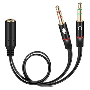 Lapster Gold Plated 2 Male to 1 Female 3.5mm Headphone Earphone Mic Audio Y Splitter Cable for PC Laptop – Black