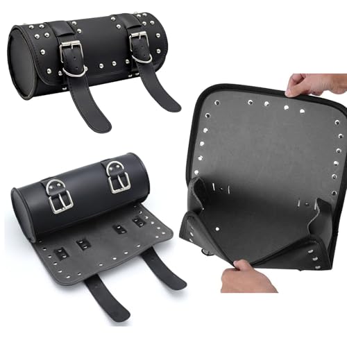 Tuwyii wasserdichte Motorrad Satteltaschen aus PU-Leder – Universelle Werkzeugtasche mit 2 Verstellbaren Gurten für Lenker, Gabel & Rahmen – Robustes Outdoor-Motorradzubehör für Reisen (Schwarz 21cm)