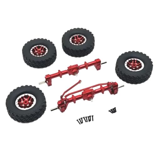 JVRWSC RC Repair Parts For MN78 MN82 MN99S MN98 1/12 Metal Front And Rear Portal Axle Beadlock Wheel Tire Set RC Car Upgrade Parts Accessories(Red)