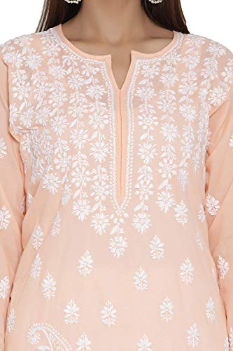 Image of Ada Women's Cotton Regular Fit Tunic Hand Embroidered Lucknowi Chikankari Ethnic Wear Kurta Kurti A130717