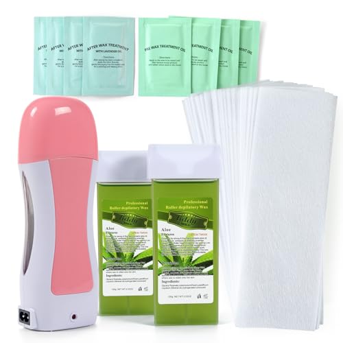 Roller Waxing Kit for Sensitive Skin Aloe roll on wax cartridge warmer for arms legs and larger areas of the body hair removal at home waxing kit for women and men