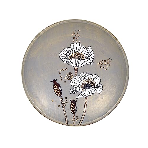 Image of AAKRITI ART CREATIONS Floral Tapestry Terracotta Wall Decor Plate, Floral Art Wall Hanging Plate Set of 1 Grey Color | Glossy Finish Terracotta | Home Items for Living Room, Bedroom, Office