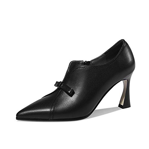 Tinacus Women's Genuine Leather Pointed Toe Handmade Cute Bowtie Side Zip Up Elegant Pumps Shoes(Black, Us8.5) #TOP22