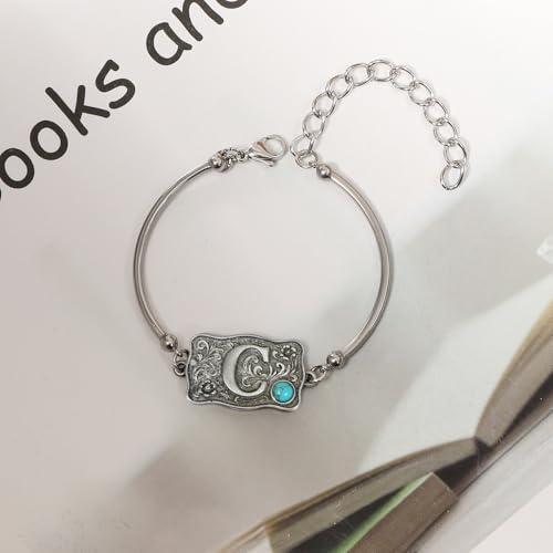 Image of Belt Buckle Bracelet Initial Letter A-Z Bracelets Western Cow Tag Bracelet Belt Buckle Necklace Western Style Initial Letter Pendant Necklace