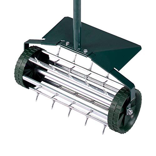 Garden Lawn Aerator with Fender Manual Roller Rolling Lawn Aerator, Heavy Duty Spike Loose Soil