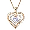 REDBEE Women Girls 18K Rose Gold 925 Sterling Silver Plated Birthstone Diamond Heart Pendant Necklace for Women…