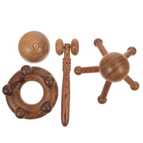 FOMIYES Essential Massage Supplies: 4-Piece Wooden Massager Set Guasha Back Hooks Enhance Comfortable for Long Use