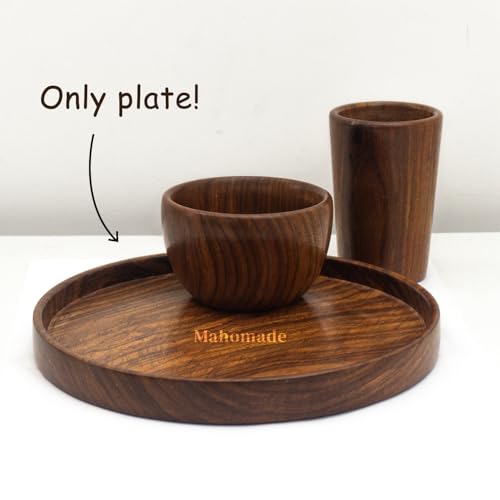 Image of Sheesham Wood Serving Plate, Wooden thali, 25.4 cm Round, Natural Brown, Chemical-Free