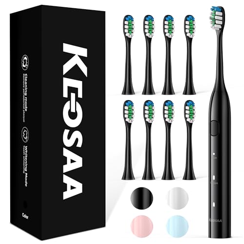 Image of Electric Toothbrush with 8 Brush Heads, Sonic Electric Toothbrush with Fast Charge 4 Hours Last 60 Days, 2-Min & 30s Smart Timer, IPX7 Waterproof (Black)