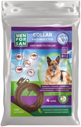 MENFORSAN Pack de 4 Collares Anti-Insectos para Perros, con Margosa, geraniol y lavandino