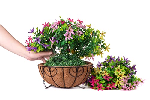 Artificial Flowers In Hanging Basket Planter For Home Decoration, Daisy With Boxwood Leaves For Outdoor Garden Yard, Metal Coconut Lining Basket With Faux Plant Greenery, Mixed Color #TOP2