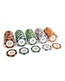 YIMINGOUFEI Pokerchip-Set mit 100 Tonchips mit Nennwert, geeignet für Blackjack und Casinospiele, 20 Chips pro Nennwert (5-10-20-50-100), inklusive Acryl-Aufbewahrungsbox