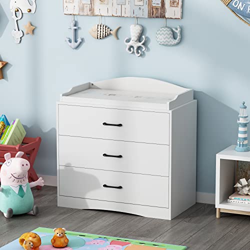 Image of DiDuGo Nursery Dresser 3 Drawer Baby Dresser with Changing Table, for Nursery Room Bedroom White (35.4”W x 19.2”D x 35.4”H)