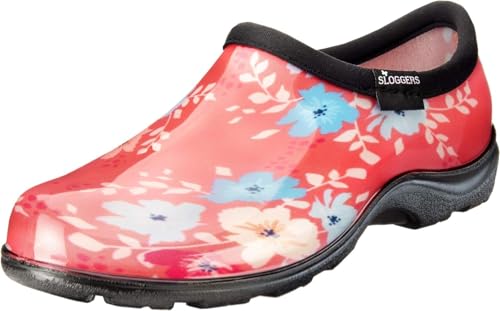 Sloggers Original Waterproof Rain and Garden Shoe for Women– Outdoor Slip-On Garden Clog - Made in The USA with Premium Comfort Insole and Arch Support - Floral Fun Coral, Size 7 -  BRADLEY CALDWELL, INC, 078278