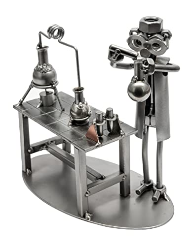 STEEMO Original Schraubenmännchen Figur: Chemiker mit Laborgläsern im Labor – Handgefertigte Metall-Deko, Kreatives Geschenk für Wissenschafts-Fans, 18x10x18 cm