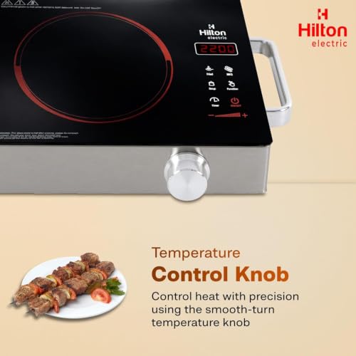 Image of Hilton Electric Premium 2200-watt Radiant Infrared Cooktop with Free Stainless Steel Grill for barbecue |3 Preset Functions | Digital Display |Timer Control | Over Heating Protection(1 Year Warranty)