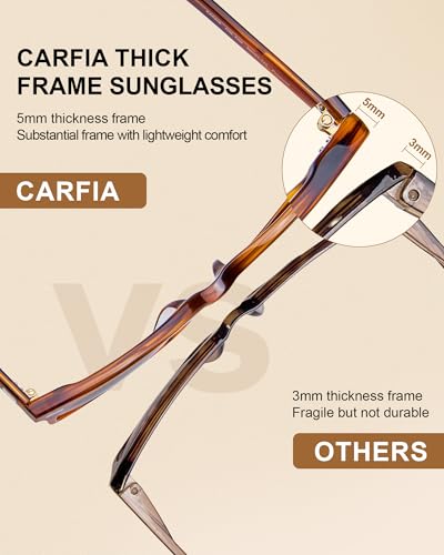 Image of CARFIA Thick Polarized Sunglasses for Men UV400 Protection, Retro Square Hand-crafted Acetate Driving Shades CA5356
