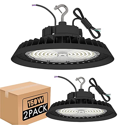 150W Led High Bay Light, 22500Lm 5000K Ufo Led Commercial Bay Lighting For Gym Factory Warehouse, 0-10V Dimmable - 450W Mh/Hps Equiv- Us Hook 5' Cable , Safe Rope, Ul&Dlc Listed (2-Pack ) #TOP13