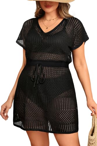Aqua Eve Plus Size Swimsuit Cover Up Women - Crochet Cover Ups Swimwear V Neck Bathing Suit Coverup Beach Dress
