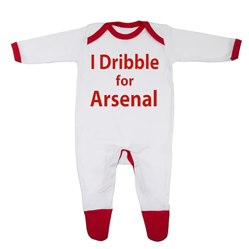 'I Dribble For Arsenal' - Pijama para bebé y niña, diseñado en Inglaterra con 100% algodón peinado fino, Ribete blanco/rojo., 9 mes