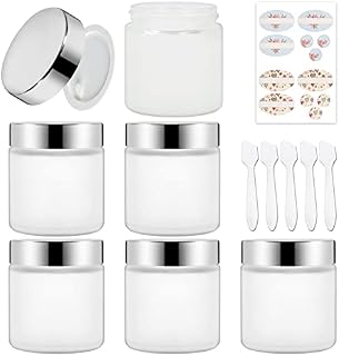 6 Pack, 4 oz 120ml Frosted Glass Jars with Silver Lids & Inner Liners, Empty Matte Clear Round Refillable Cosmetic Containers Travel Jars for Cosmetics, Body Butter,Scrubs,Face Cream Lotion and More