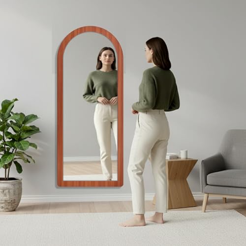 Image of Creative Arts n Frames 21 x 51 inch Full Length Dressing Chevel Long Fiber Wood Arch Framed HD Mirror Home Wall Living Room Decor Items (Umber Walnut Color Framed HD Arch Mirror)