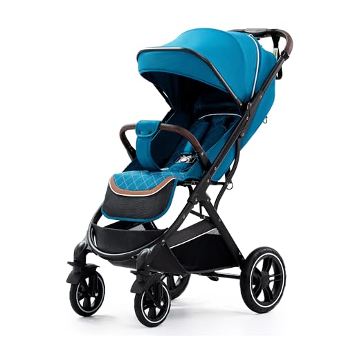 YAZOCO Poussette, Pliage d'une seule main Poussette canne 0-22 kg Poussette bebe Capote extensible Moustiquaire Raincover foot Cover (Bleu)