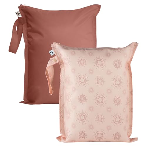 Image of Tiny Twinkle Mess Proof Wet Bags | 2-Pack Reusable Waterproof Wet Bags for Swimsuits | Baby Clothes | Travel & Diaper Bag (Shine)