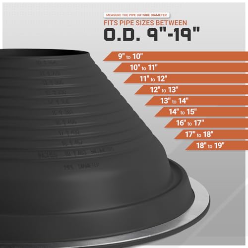 Image of Fasteners Plus #9 Round EPDM Metal Roof Pipe Flashing Boot (Fits 9 inch - 19 inch Pipe OD), Black