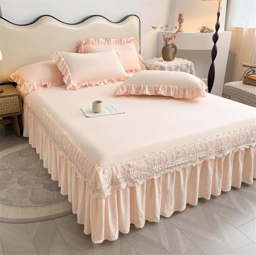 Drap-housse avec jupe de lit en microfibre beige 180x220cm - 5