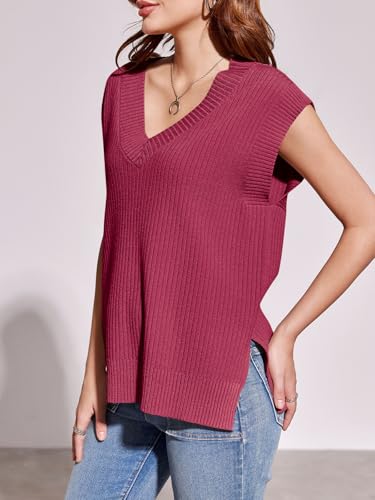 Image of Saodimallsu Womens V Neck Sweater Vest Oversized Ribbed Knit Sleeveless Casual Loose Fit Pullover Tank Top