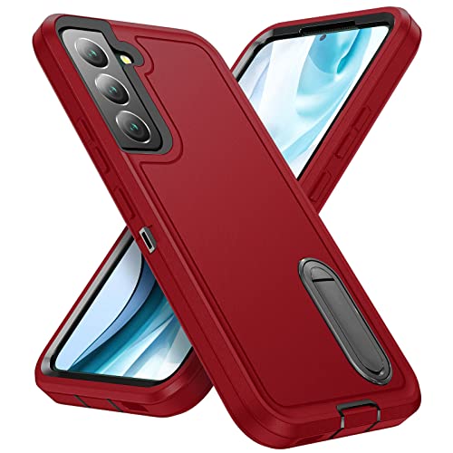 QitayoLife Triple Defense Coque de Protection Anti-Chocs et Anti-Rayures Étui Housse pour Samsung Galaxy S22 5G Rouge + Noir Cover