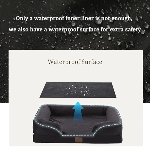 Image of Bedfolks Orthopedic Dog Bed, Big Waterproof Dog Sofa Bed for Large Dogs, Egg Foam Pet Couch Bed with Removable Washable Cover and Nonslip Bottom, Black