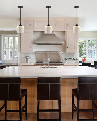 Leading Lighting 3 Pack 1 Light Indoor Hanging Kitchen Island 6.1 Inch Alabaster Glass Pendant Light Fixtures,Black Finish Modern Farmhouse Dinning Over Sink thumb #4
