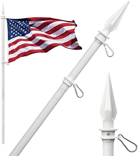 Flag Pole for House - 5FT Tangle Free Outdoor White Flag Pole Kit, Wall Mounted Stainless Steel Metal Flagpoles lance head Residential Heavy Duty for Outside, Porch,Yard,Truck,Boat (pole only)
