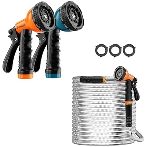 Garden Hose Nozzle and 50 FT Stainless Steel Water Hose Cover