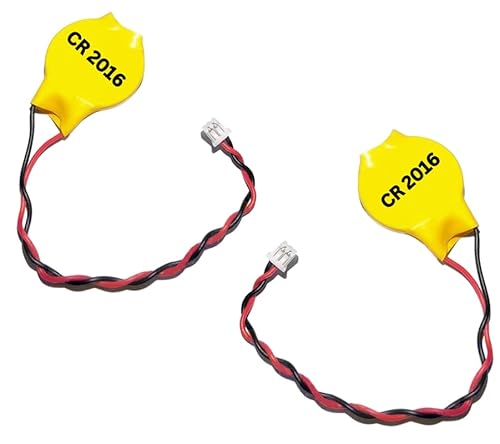 Eunicell - 2 x CR2016 CMOS 3V Lithium Button Coin Cell Battery with Molex 2-Pin Connector - Replacement Battery For Desktop Computers Laptops and Motherboards