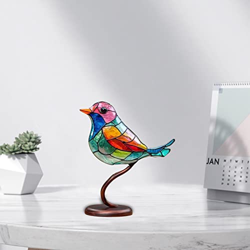 Pássaros de vidro manchado na área de trabalho do ramo | Vitrais enfeites de mesa pássaros no ramo,D