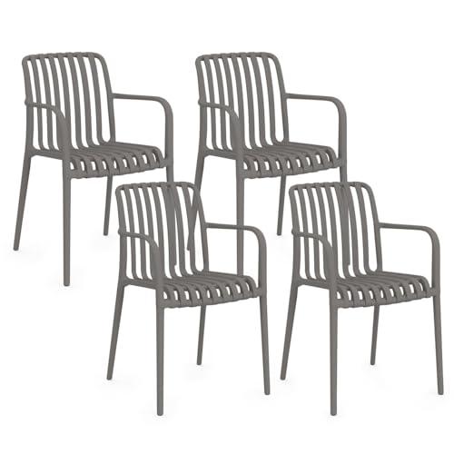 IDMarket - Lot de 4 chaises de Jardin empilables Bilbao en polypropylène Gris Anthracite
