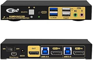 CKL 2 Port USB 3.0 KVM Switch DisplayPort 1.4 4K@144Hz 8K@30Hz for 2 Computers 1 Monitor, PC Screen Keyboard Mouse Peripheral Audio Sharing Selector Box with All Cables (62DP-4)