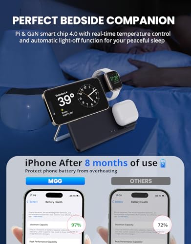 Image of 3 in 1 Wireless Charger Stand for Magsafe: 𝟮𝟬𝟮𝟰 𝗡𝗲𝘄 Charging Station for iPhone 15 /14 /13 /12 Series - Magnetic Phone Pad for Apple Watch Ultra 2 /Series 9 /8 /7 /6 /5 /4 /3 /2 /SE, AirPods Pro 3rd /2nd