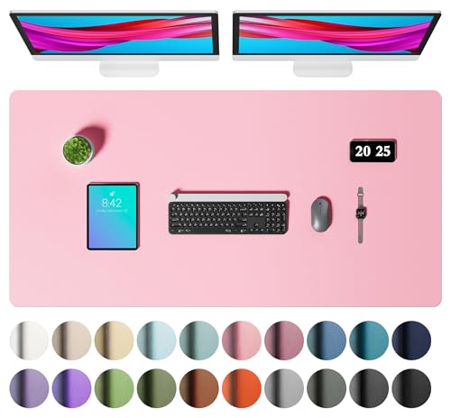 Image of Aothia Faux Leather Desk Mat - Large Mouse Pad, Non-Slip PU Leather Blotter, Waterproof Writing Surface for Office and Home (Fairy Pink, 47.2 inch x 23.6 inch)